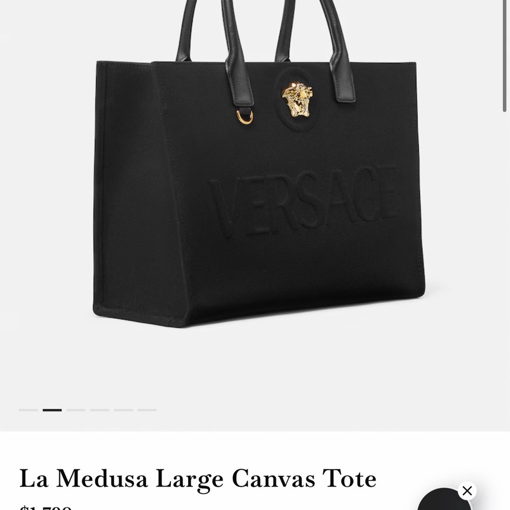 Versace La Medusa Large Canvas Tote in Black with Gold Medusa Hardware